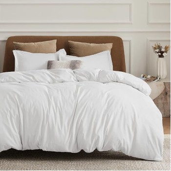 White Duvet Cover Queen Size - Soft Double Brushed Duvet Cover for Kids with Zipper Closure, 3 Pieces, Includes 1 Duvet Cover (90"x90") & 2 Pillow Shams, NO Comforter