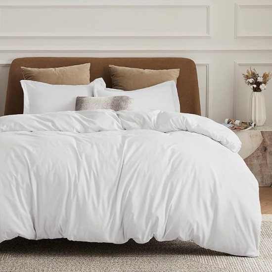 White Duvet Cover Queen Size - Soft Double Brushed Duvet Cover for Kids with Zipper Closure, 3 Pieces, Includes 1 Duvet Cover (90"x90") & 2 Pillow Shams, NO Comforter