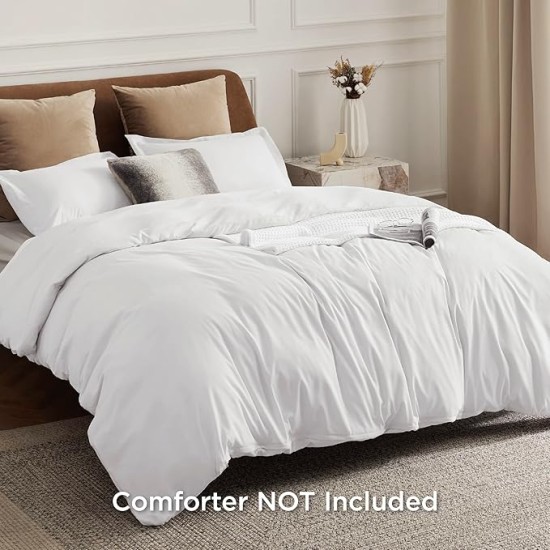 White Duvet Cover Queen Size - Soft Double Brushed Duvet Cover for Kids with Zipper Closure, 3 Pieces, Includes 1 Duvet Cover (90"x90") & 2 Pillow Shams, NO Comforter