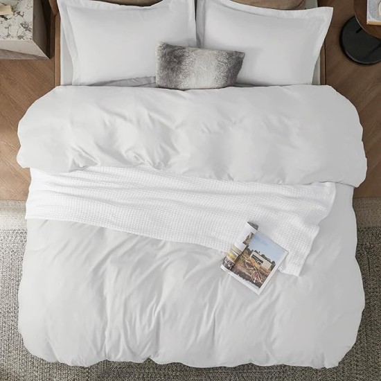 White Duvet Cover Queen Size - Soft Double Brushed Duvet Cover for Kids with Zipper Closure, 3 Pieces, Includes 1 Duvet Cover (90"x90") & 2 Pillow Shams, NO Comforter