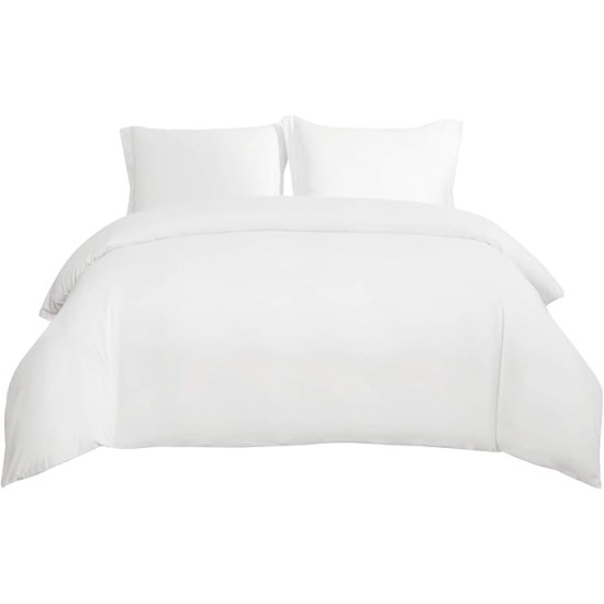 White Duvet Cover Queen Size - Soft Double Brushed Duvet Cover for Kids with Zipper Closure, 3 Pieces, Includes 1 Duvet Cover (90"x90") & 2 Pillow Shams, NO Comforter