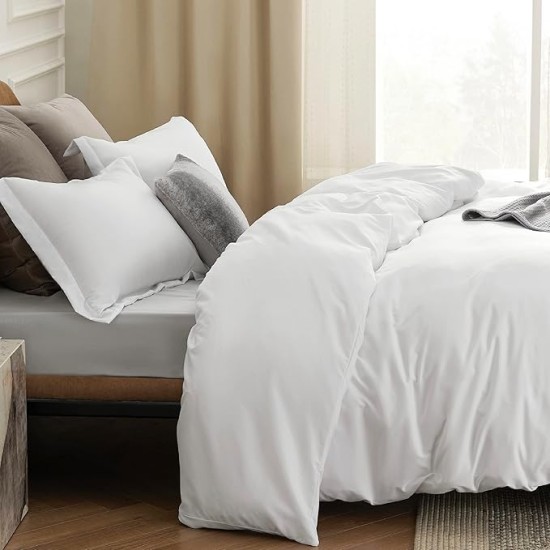 White Duvet Cover Queen Size - Soft Double Brushed Duvet Cover for Kids with Zipper Closure, 3 Pieces, Includes 1 Duvet Cover (90"x90") & 2 Pillow Shams, NO Comforter