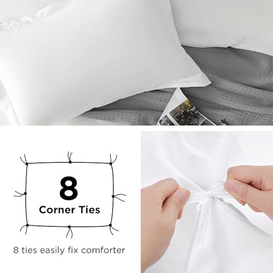 White Duvet Cover Queen Size - Soft Double Brushed Duvet Cover for Kids with Zipper Closure, 3 Pieces, Includes 1 Duvet Cover (90"x90") & 2 Pillow Shams, NO Comforter
