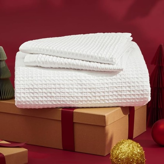 Cotton Duvet Cover Queen - 100% Cotton Waffle Weave Coconut White Duvet Cover Queen Size, Soft and Breathable Queen Duvet Cover Set for Gifts (Queen, 90"x90")