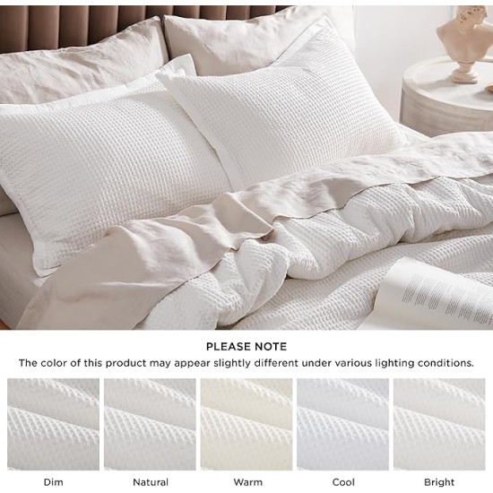 Cotton Duvet Cover Queen - 100% Cotton Waffle Weave Coconut White Duvet Cover Queen Size, Soft and Breathable Queen Duvet Cover Set for Gifts (Queen, 90"x90")