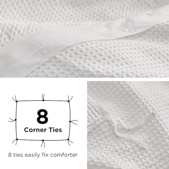 Cotton Duvet Cover Queen - 100% Cotton Waffle Weave Coconut White Duvet Cover Queen Size, Soft and Breathable Queen Duvet Cover Set for Gifts (Queen, 90"x90")