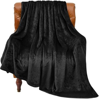 Fleece Blanket Black Throw Blankets for Couch & Bed, Luxury Plush Cozy Fuzzy Blanket 50x60 inches, Super Soft Warm Lightweight Throw Blanket for Travel Camping
