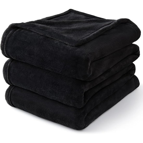 Fleece Blanket Black Throw Blankets for Couch & Bed, Luxury Plush Cozy Fuzzy Blanket 50x60 inches, Super Soft Warm Lightweight Throw Blanket for Travel Camping