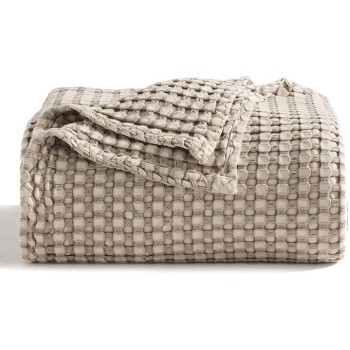 Cooling Cotton Waffle Queen Size Blanket -Lightweight Breathable Summer Blanket of Rayon Derived from Bamboo for Hot Sleepers, Luxury Throws for Bed, Couch and Sofa, Taupe, 90x90 Inches