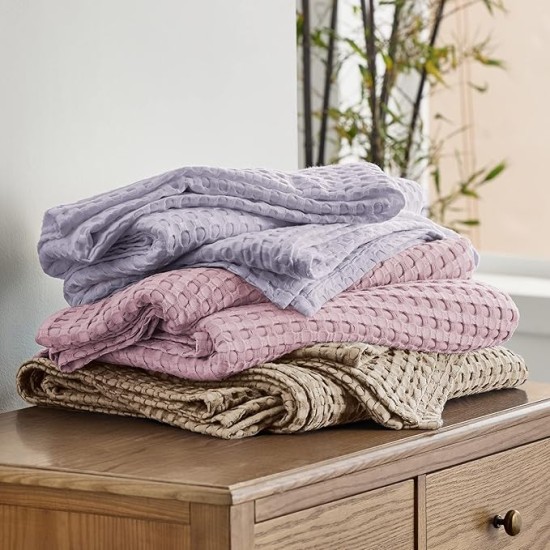Cooling Cotton Waffle Queen Size Blanket -Lightweight Breathable Summer Blanket of Rayon Derived from Bamboo for Hot Sleepers, Luxury Throws for Bed, Couch and Sofa, Taupe, 90x90 Inches
