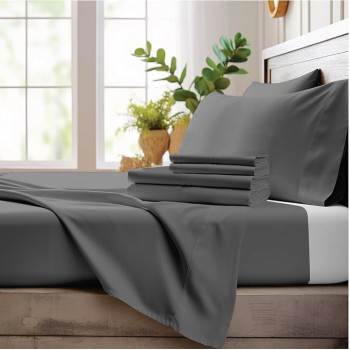 4 Piece Queen Sheet Set - 100% Viscose Made from Bamboo Sheets Queen Size Bed Set - Soft Cooling Sheets for Hot Sleepers - Breathable Queen Sheets Fits Up to 16'' Deep Pocket - Dark Grey