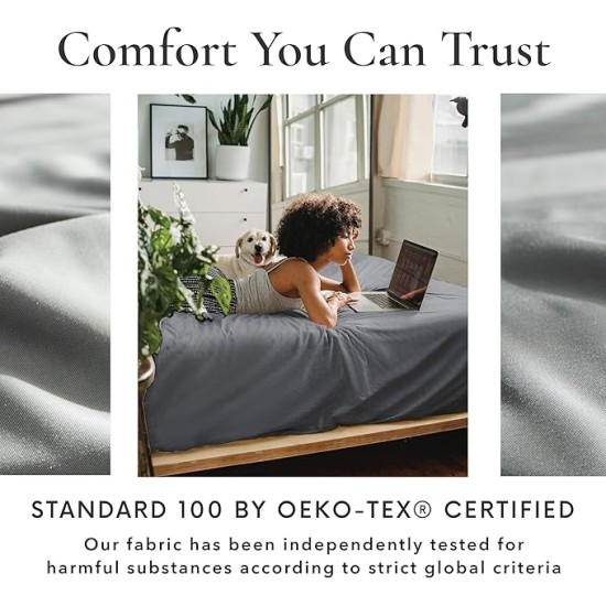 4 Piece Queen Sheet Set - 100% Viscose Made from Bamboo Sheets Queen Size Bed Set - Soft Cooling Sheets for Hot Sleepers - Breathable Queen Sheets Fits Up to 16'' Deep Pocket - Dark Grey