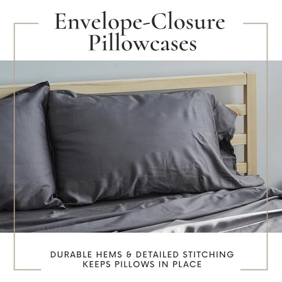 4 Piece Queen Sheet Set - 100% Viscose Made from Bamboo Sheets Queen Size Bed Set - Soft Cooling Sheets for Hot Sleepers - Breathable Queen Sheets Fits Up to 16'' Deep Pocket - Dark Grey