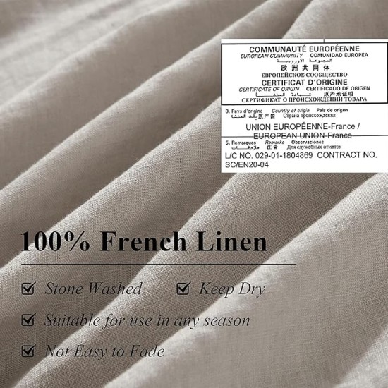 Linen Duvet Cover Set 100% Washed French Flax Pure Linen Duvet Covers King Soft Natural Breathable Durable Cooling Duvet Cover King Size Linen Bedding Set (1 Linen Duvet Cover 2 Pillowcases)