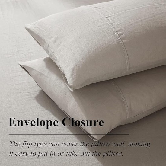 Linen Duvet Cover Set 100% Washed French Flax Pure Linen Duvet Covers King Soft Natural Breathable Durable Cooling Duvet Cover King Size Linen Bedding Set (1 Linen Duvet Cover 2 Pillowcases)