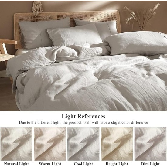 Linen Duvet Cover Set 100% Washed French Flax Pure Linen Duvet Covers King Soft Natural Breathable Durable Cooling Duvet Cover King Size Linen Bedding Set (1 Linen Duvet Cover 2 Pillowcases)