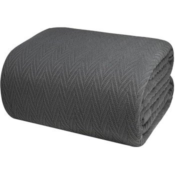 100% Cotton Blanket, Queen Size 90X90, Lightweight Thermal Blanket, Soft Breathable and Cozy Blanket for All Seasons (Charcoal Gray)