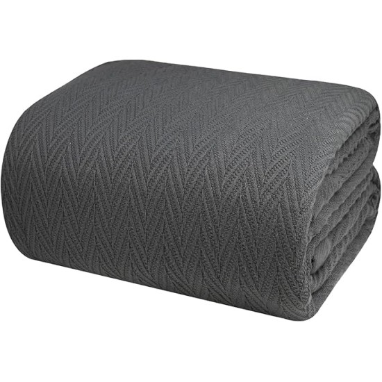 100% Cotton Blanket, Queen Size 90X90, Lightweight Thermal Blanket, Soft Breathable and Cozy Blanket for All Seasons (Charcoal Gray)