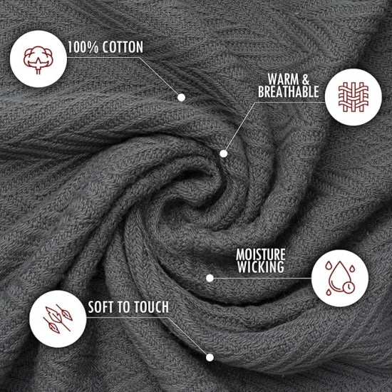 100% Cotton Blanket, Queen Size 90X90, Lightweight Thermal Blanket, Soft Breathable and Cozy Blanket for All Seasons (Charcoal Gray)