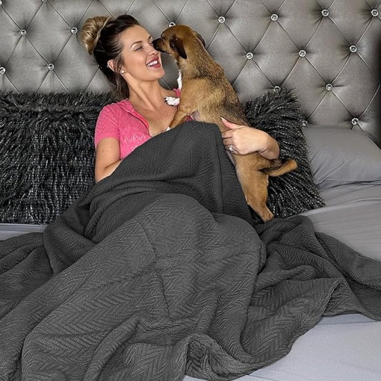 100% Cotton Blanket, Queen Size 90X90, Lightweight Thermal Blanket, Soft Breathable and Cozy Blanket for All Seasons (Charcoal Gray)