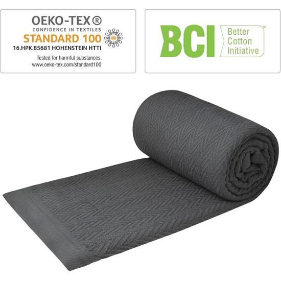 100% Cotton Blanket, Queen Size 90X90, Lightweight Thermal Blanket, Soft Breathable and Cozy Blanket for All Seasons (Charcoal Gray)