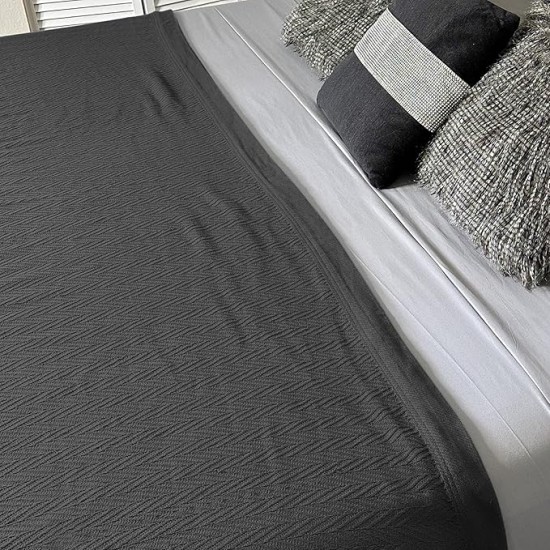 100% Cotton Blanket, Queen Size 90X90, Lightweight Thermal Blanket, Soft Breathable and Cozy Blanket for All Seasons (Charcoal Gray)