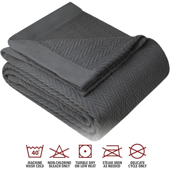 100% Cotton Blanket, Queen Size 90X90, Lightweight Thermal Blanket, Soft Breathable and Cozy Blanket for All Seasons (Charcoal Gray)