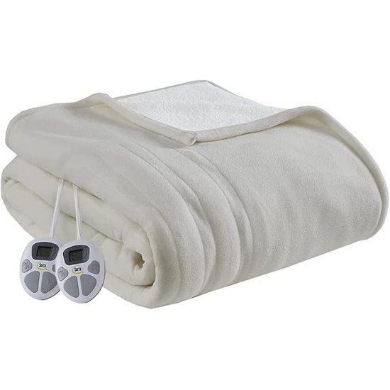 Heated Blanket - Reversible Fleece to Sherpa Electric Blanket, Fast Heating, Auto Shut Off Timer, Multi Heat Setting, ETL Certified, Machine Washable, Tan Queen 90"x 84"