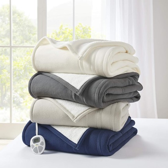 Heated Blanket - Reversible Fleece to Sherpa Electric Blanket, Fast Heating, Auto Shut Off Timer, Multi Heat Setting, ETL Certified, Machine Washable, Tan Queen 90"x 84"