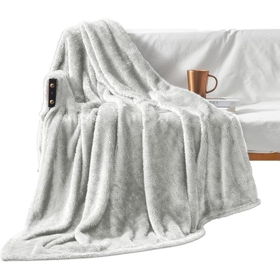 Plush Fuzzy Fleece Throw Blanket Extra Large, Super Soft, Fluffy and Warm Blankets for Couch, Bed, All Season Use (50x70 Inches, Light Grey)
