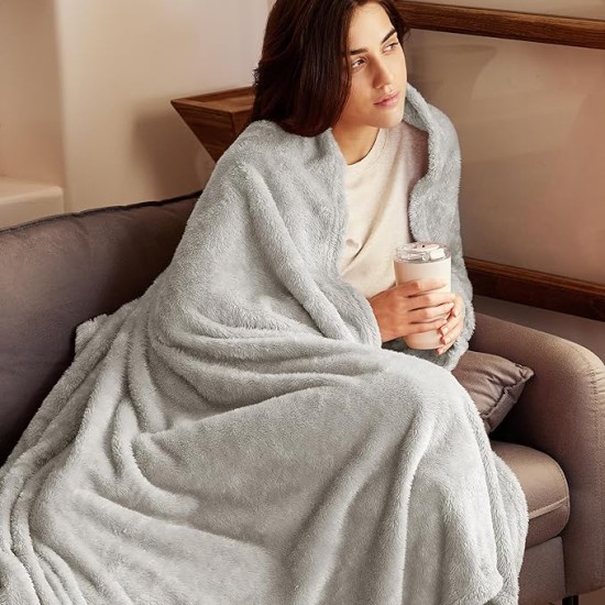 Plush Fuzzy Fleece Throw Blanket Extra Large, Super Soft, Fluffy and Warm Blankets for Couch, Bed, All Season Use (50x70 Inches, Light Grey)