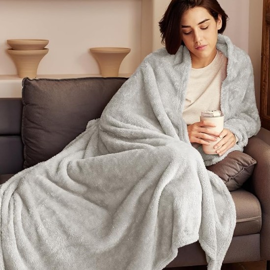 Plush Fuzzy Fleece Throw Blanket Extra Large, Super Soft, Fluffy and Warm Blankets for Couch, Bed, All Season Use (50x70 Inches, Light Grey)