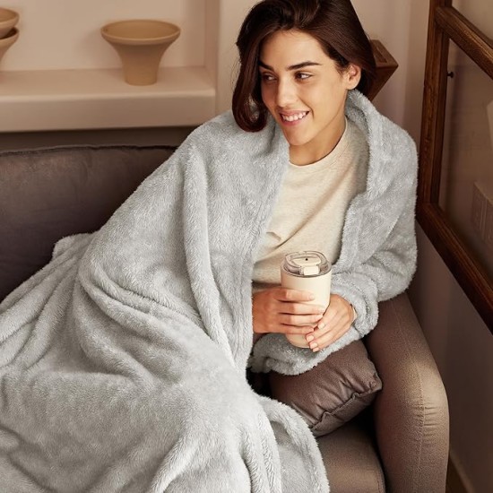 Plush Fuzzy Fleece Throw Blanket Extra Large, Super Soft, Fluffy and Warm Blankets for Couch, Bed, All Season Use (50x70 Inches, Light Grey)