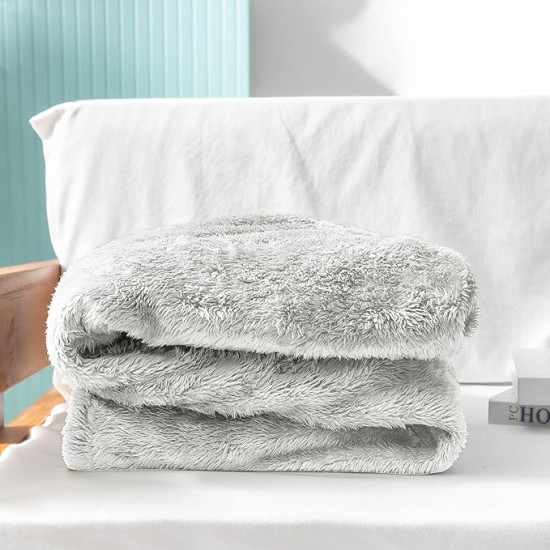 Plush Fuzzy Fleece Throw Blanket Extra Large, Super Soft, Fluffy and Warm Blankets for Couch, Bed, All Season Use (50x70 Inches, Light Grey)