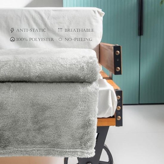 Plush Fuzzy Fleece Throw Blanket Extra Large, Super Soft, Fluffy and Warm Blankets for Couch, Bed, All Season Use (50x70 Inches, Light Grey)