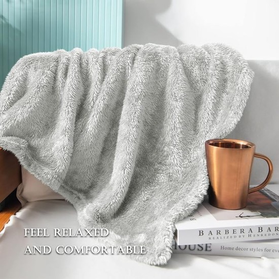 Plush Fuzzy Fleece Throw Blanket Extra Large, Super Soft, Fluffy and Warm Blankets for Couch, Bed, All Season Use (50x70 Inches, Light Grey)