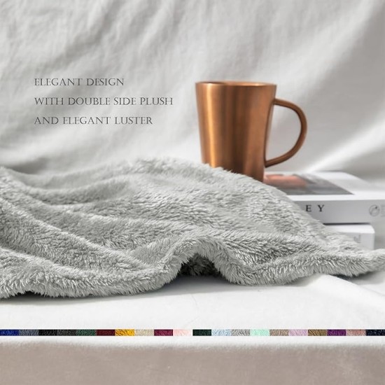 Plush Fuzzy Fleece Throw Blanket Extra Large, Super Soft, Fluffy and Warm Blankets for Couch, Bed, All Season Use (50x70 Inches, Light Grey)