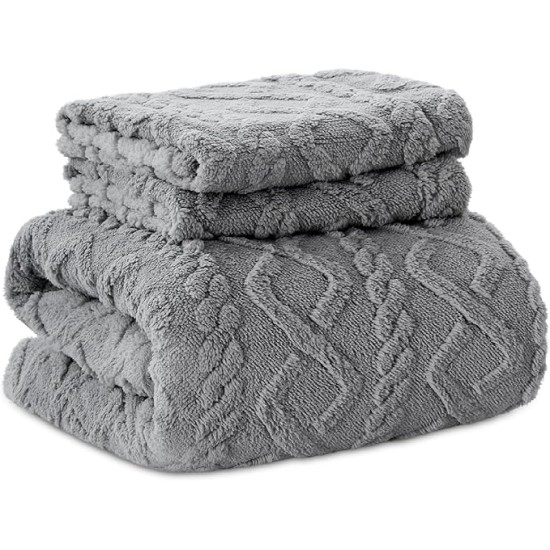 Fluffy Comforter Cover Set - Faux Fur Duvet Cover Queen Size, Grey Plush Quilt Cover, 3 Pieces,1 Duvet Cover (90"x90") with Zipper Closure & 2 Pillow Shams, Comforter Not Included