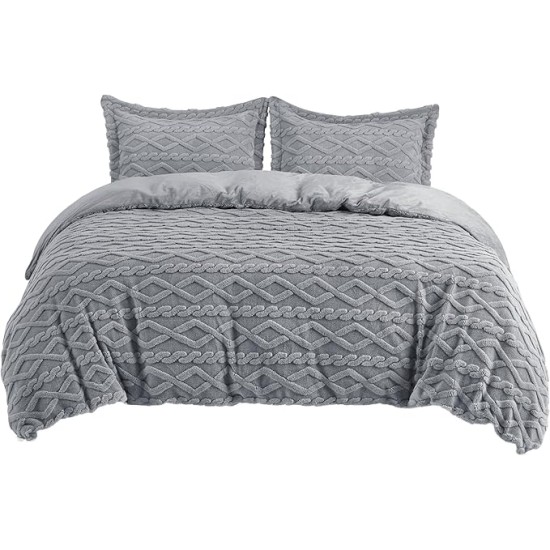 Fluffy Comforter Cover Set - Faux Fur Duvet Cover Queen Size, Grey Plush Quilt Cover, 3 Pieces,1 Duvet Cover (90"x90") with Zipper Closure & 2 Pillow Shams, Comforter Not Included