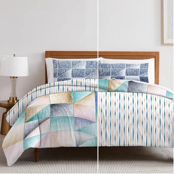 Organic Cotton Queen Duvet Cover Set – 3 Piece Bedding Set - Soft Queen Comforter Cover w/ 2 Shams, Cover has Buttons + Corner Ties – Machine Washable - GOTS Certified
