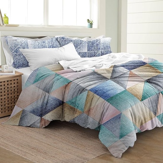 Organic Cotton Queen Duvet Cover Set – 3 Piece Bedding Set - Soft Queen Comforter Cover w/ 2 Shams, Cover has Buttons + Corner Ties – Machine Washable - GOTS Certified