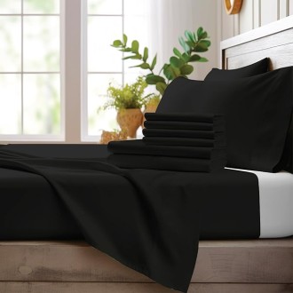 6 Piece Queen Sheet Set - 100% Viscose Made from Bamboo Sheets Queen Size Bed Set - Ultra Soft Cooling Sheets for Hot Sleepers - Breathable Queen Sheets Fits Up to 16'' Deep Pocket - Black