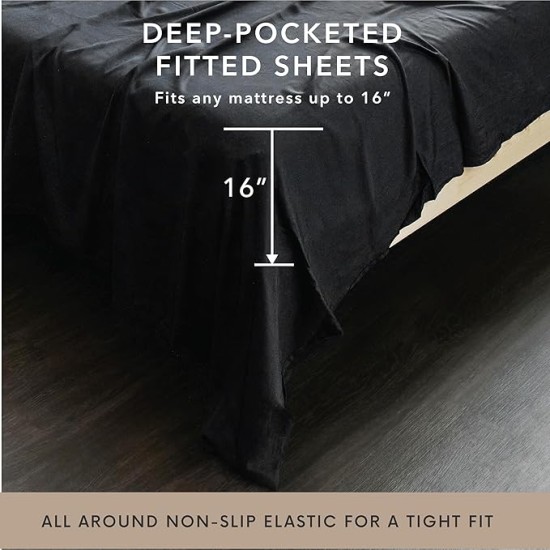 6 Piece Queen Sheet Set - 100% Viscose Made from Bamboo Sheets Queen Size Bed Set - Ultra Soft Cooling Sheets for Hot Sleepers - Breathable Queen Sheets Fits Up to 16'' Deep Pocket - Black