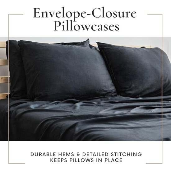6 Piece Queen Sheet Set - 100% Viscose Made from Bamboo Sheets Queen Size Bed Set - Ultra Soft Cooling Sheets for Hot Sleepers - Breathable Queen Sheets Fits Up to 16'' Deep Pocket - Black