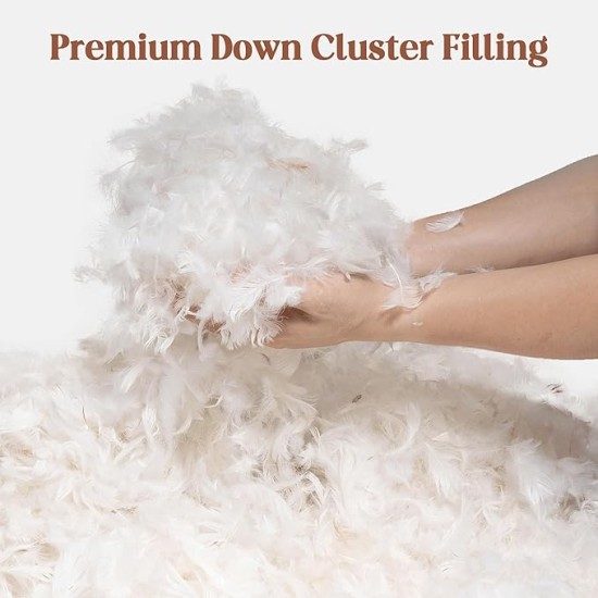 Organic Cotton Feather Comforter, All Season Duvet Insert Twin Size, 100% Pure Natural Cotton Cover Breathable Fluffy Feather Comforter with Corner Ties (Beige, 68"x90")