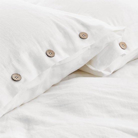 Linen Duvet Cover Queen - Linen Cotton Blend Duvet Cover Set, White Linen Duvet, 3 Pieces, 1 Duvet Cover 90 x 90 Inches and 2 Pillowcases, Comforter Sold Separately