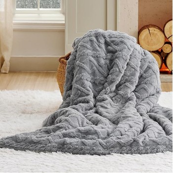 Sherpa Throw Blanket for Couch - Soft Fuzzy Cozy Blanket for Winter, Fleece Plush Thick Warm Christmas Blanket Gifts for Women, Grey, 50x60 Inches
