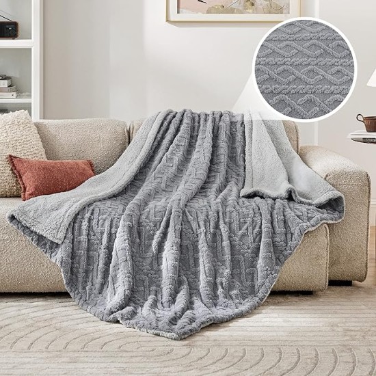 Sherpa Throw Blanket for Couch - Soft Fuzzy Cozy Blanket for Winter, Fleece Plush Thick Warm Christmas Blanket Gifts for Women, Grey, 50x60 Inches