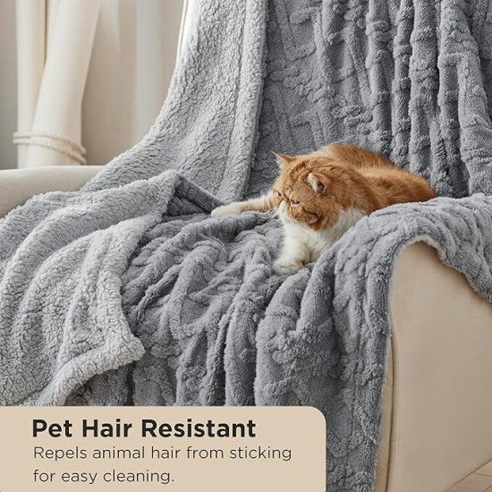 Sherpa Throw Blanket for Couch - Soft Fuzzy Cozy Blanket for Winter, Fleece Plush Thick Warm Christmas Blanket Gifts for Women, Grey, 50x60 Inches