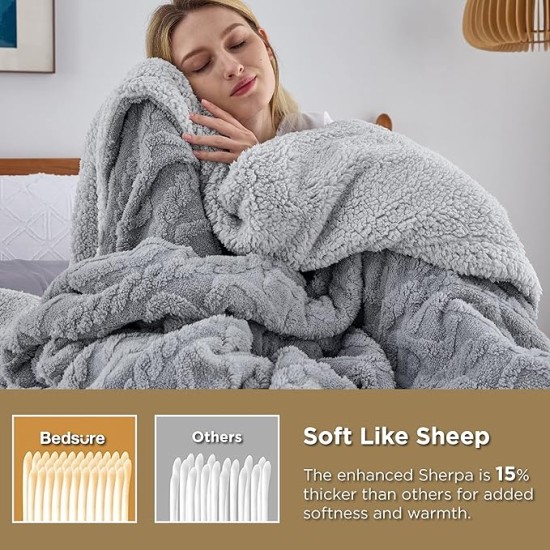 Sherpa Throw Blanket for Couch - Soft Fuzzy Cozy Blanket for Winter, Fleece Plush Thick Warm Christmas Blanket Gifts for Women, Grey, 50x60 Inches